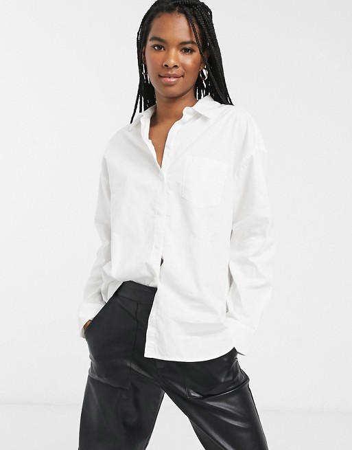 Monki button through oversized shirt in white