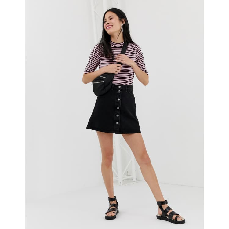 Black a-line clearance button front skirt