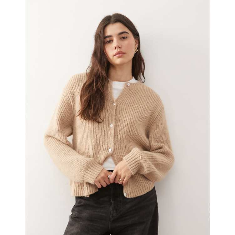 Monki button up knit cardigan in beige | ASOS