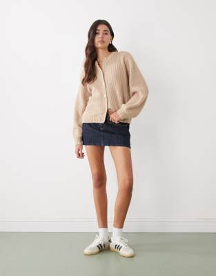 Monki Button Up Knit Cardigan In Neutral