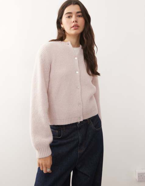 Monki button up knit cardigan in dusty pink - view 1