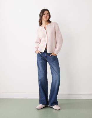 Monki Button Up Knit Cardigan In Pink
