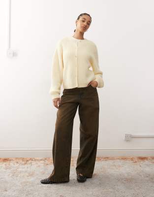 Monki Button Up Knit Cardigan In Neutral