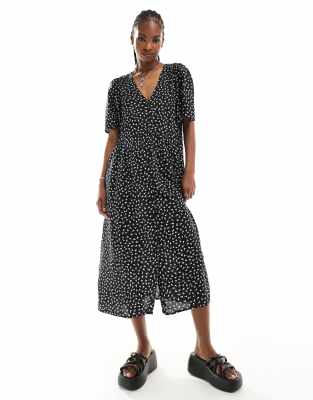 Monki button up midi dress in black ditsy print exclusive to ASOS | ASOS