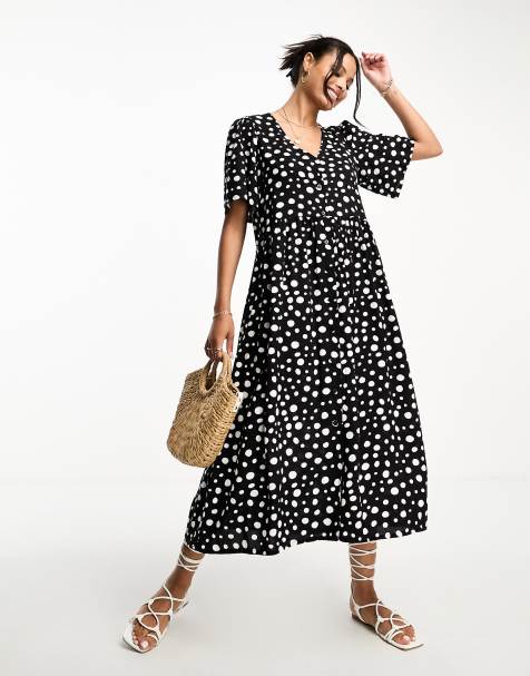 Monki button up midi dress in monochrome spot print - view 1