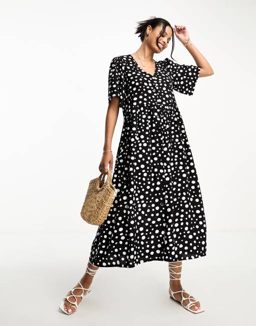 ASOS Polka Dot Shirt In Black With Short Sleeves In Regular Fit