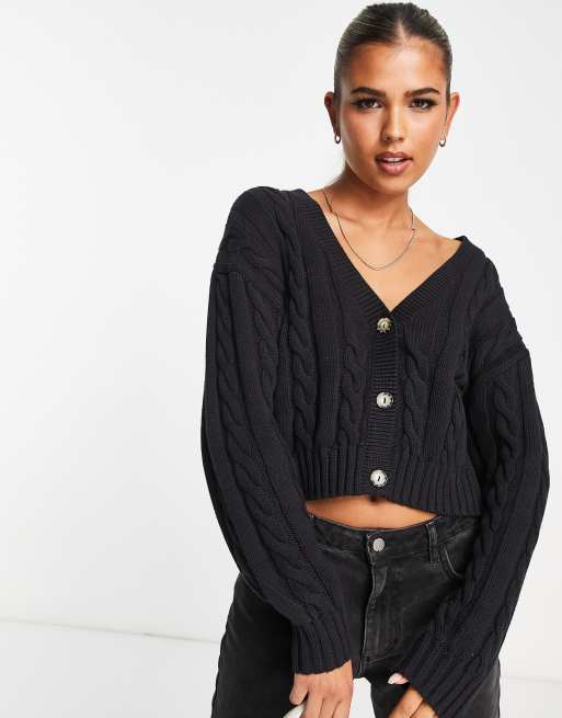 Black cable 2025 knit cardigan