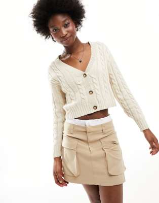 cable knit cardigan in cream-White