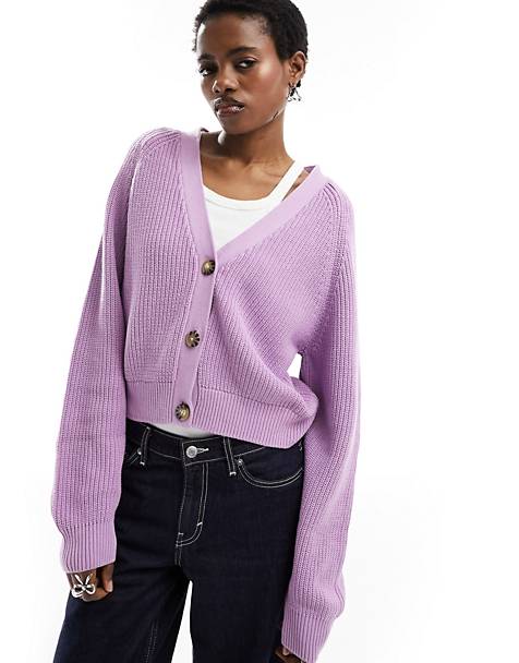 Monki cable knit cardigan in lilac