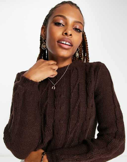 Monki cable knit cropped sweater in brown | ASOS