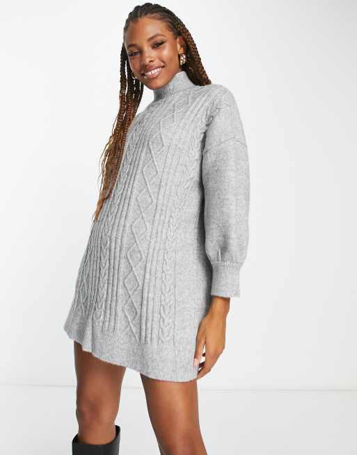 ASOS DESIGN knitted cable mini sweater dress in gray