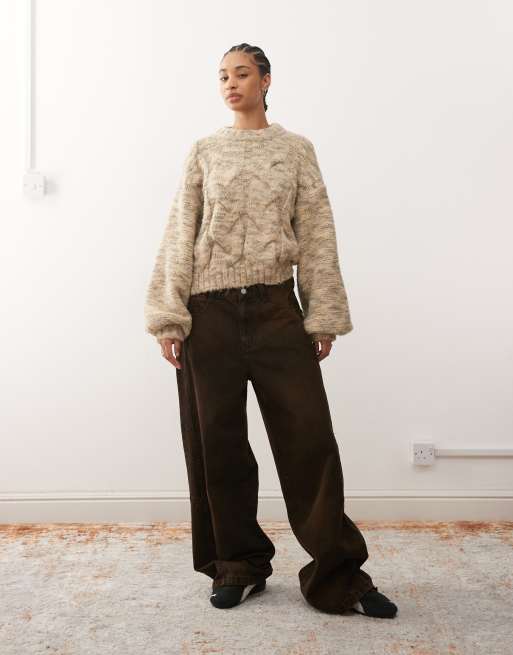Monki cable knit jumper in dusty yellow, 2 of 4