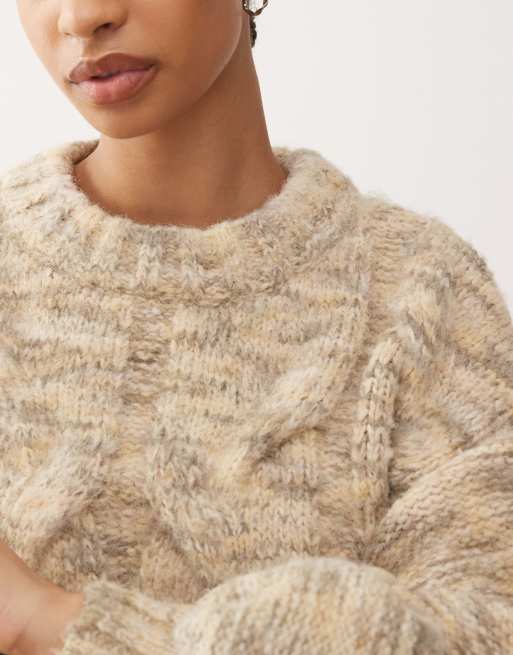 Monki cable knit jumper in dusty yellow, 4 of 4