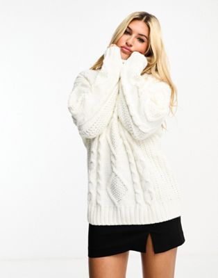 Monki cable knit oversized jumper in white
