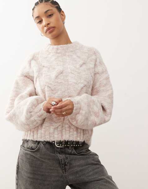 Monki cable knit sweater in dusty pink - view 1