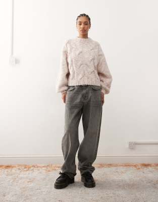 Monki Cable Knit Sweater In Pink