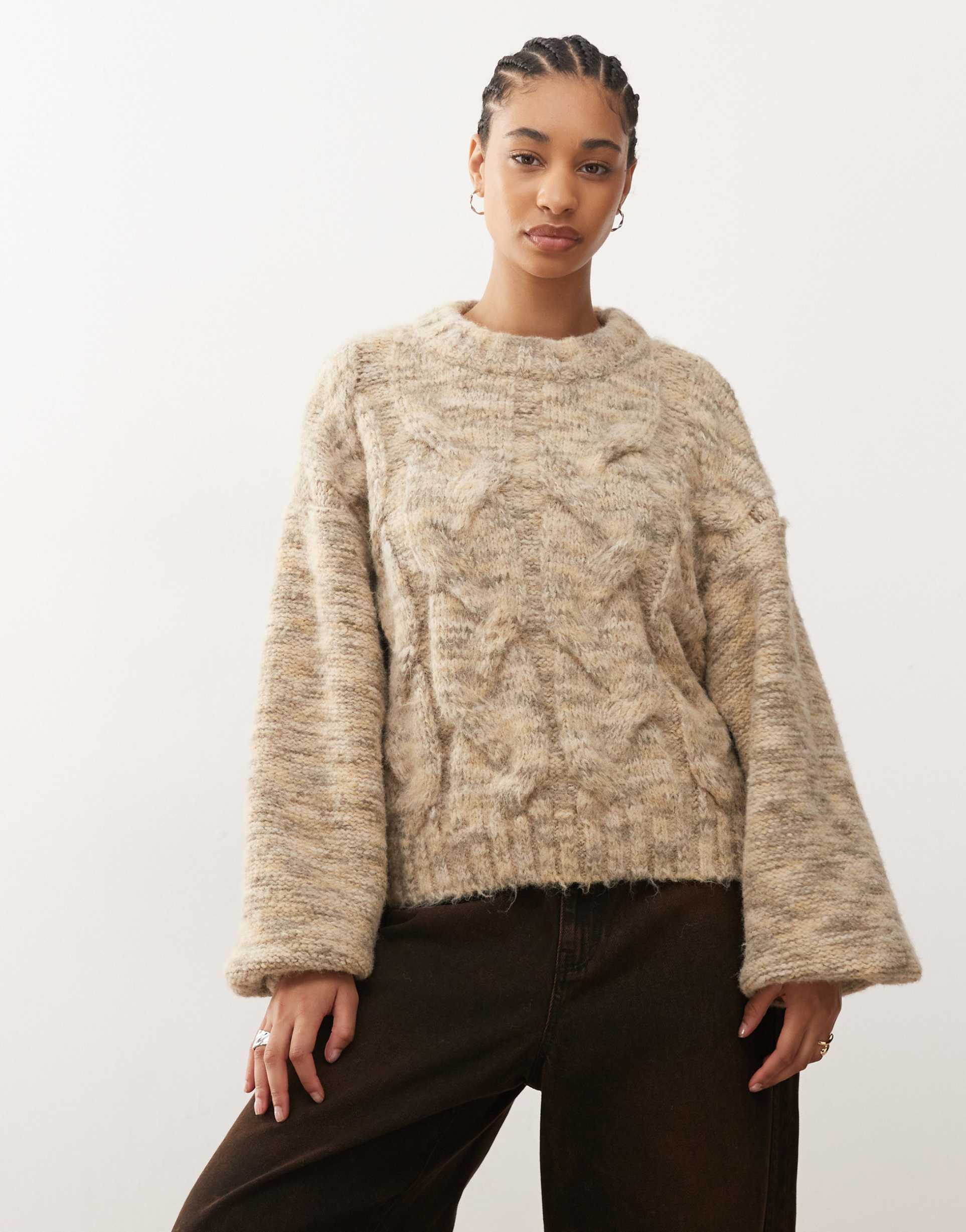 monki cable knit sweater in dusty yellow