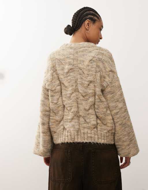 Monki cable knit sweater in dusty yellow, 3 of 4