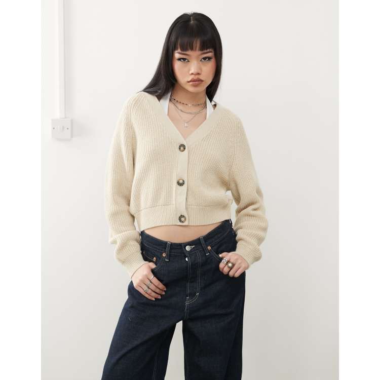 Monki cable rib knitted cardigan in gray melange | ASOS