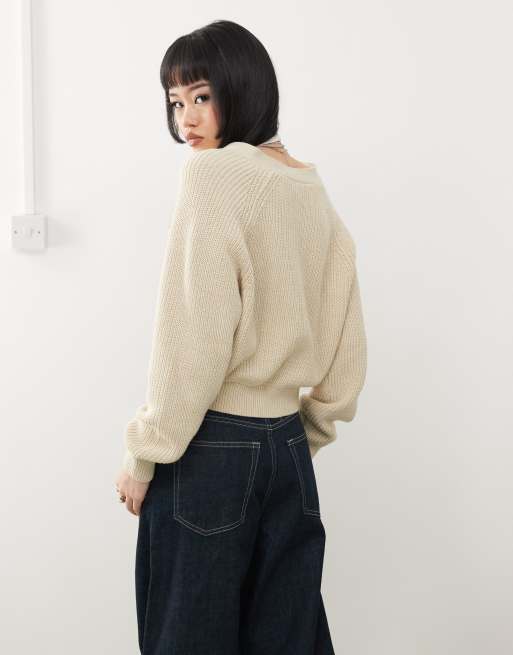 Monki cable rib knitted cardigan in gray melange, 2 of 4