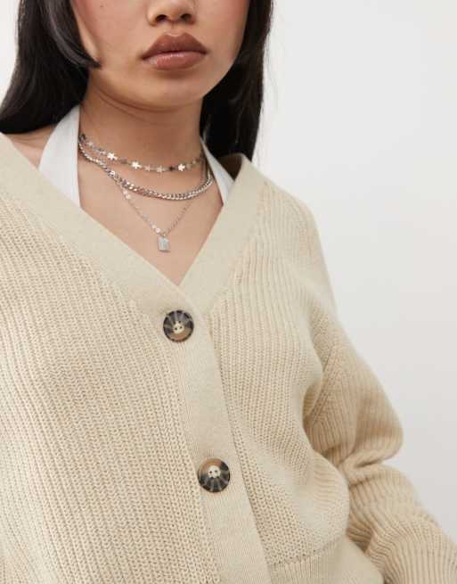 Monki cable rib knitted cardigan in gray melange, 4 of 4