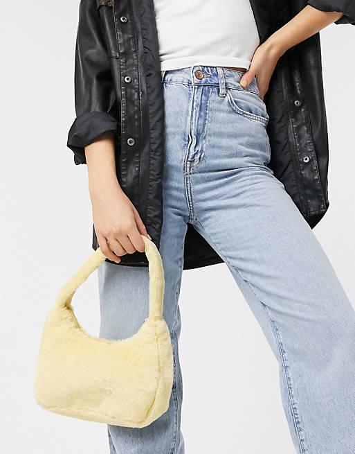 Monki Cady recycled faux fur shoulder bag in yellow