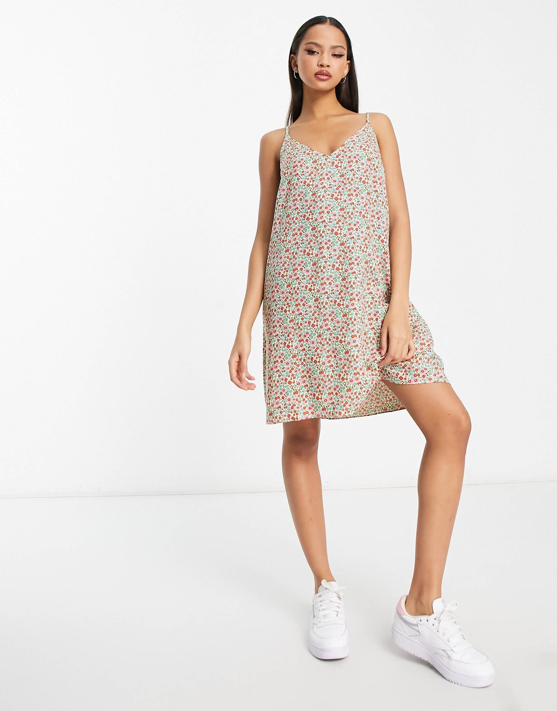 Monki cami mini beach sundress in ditsy vintage floral view 2