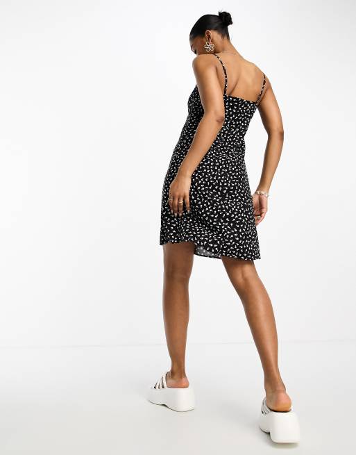 Monki cami mini dress in black ditsy print ASOS