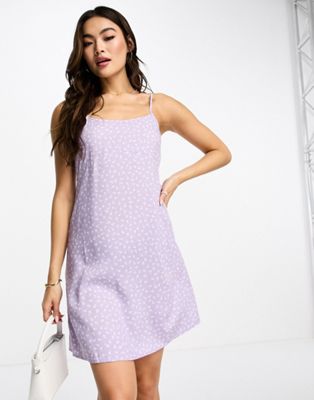 Monki cami mini dress in lilac ditsy print
