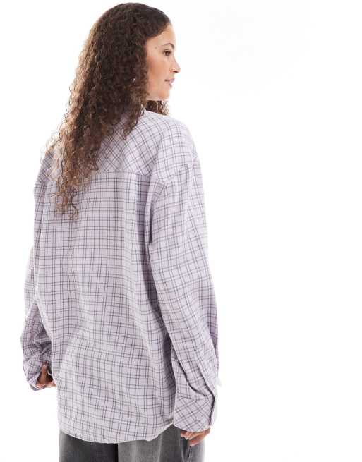Monki - Camicia a maniche lunghe in flanella color lavanda a quadri, 3 di 4