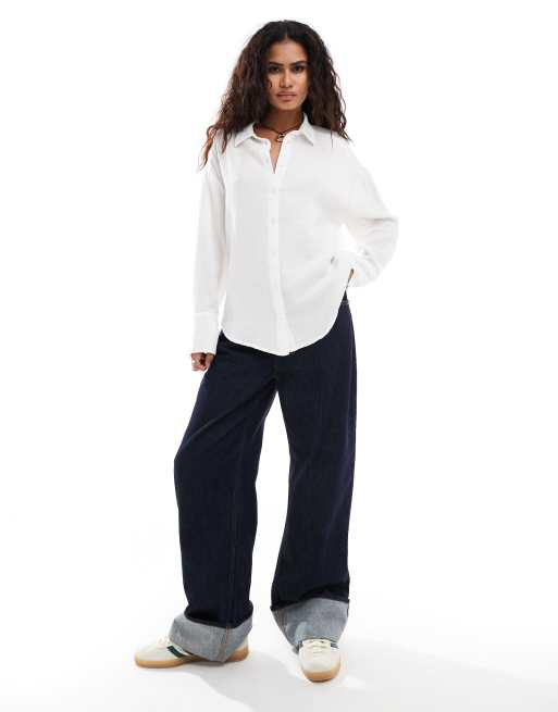 Monki - Camicia a maniche lunghe stropicciata testurizzata bianca, 4 di 4
