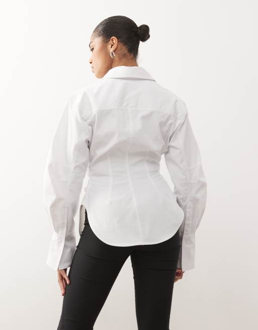 Monki - Camicia bianca stretta in vita, 4 di 4