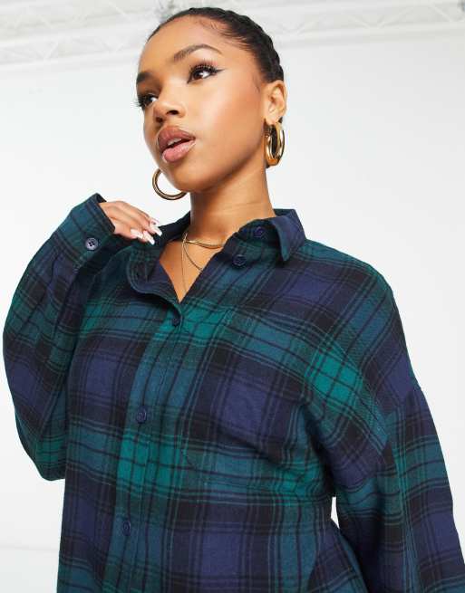 Monki Camicia oversize in flanella a quadri colorblock verde e blu ASOS