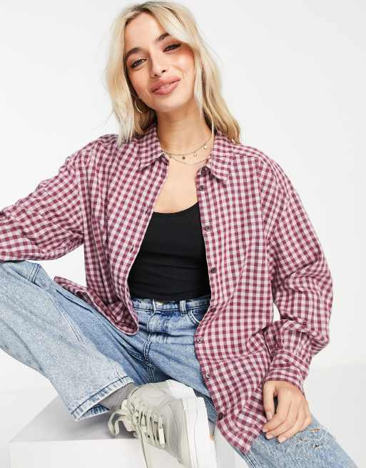 Monki - Camicia oversize in flanella viola a quadri