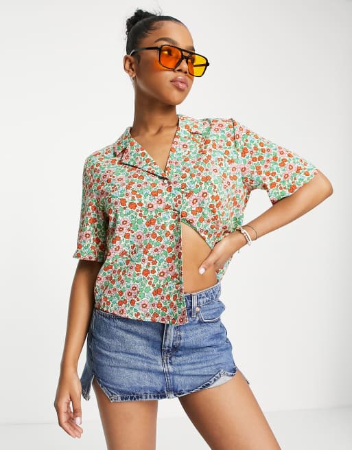 Monki - Camicia oversize squadrata a fiori a maniche corte