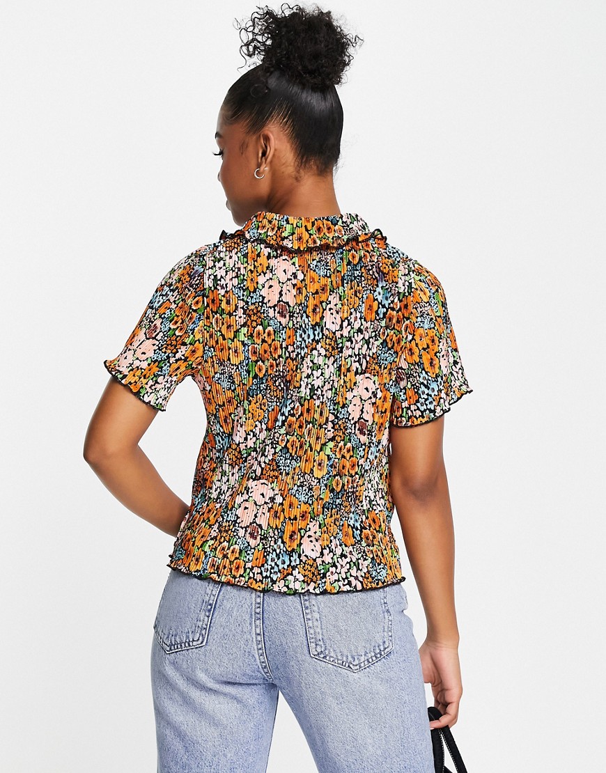 Camicia plissé a fiori arcobaleno con bottoni sul davanti-Multicolore - Monki Camicia donna  - immagine1