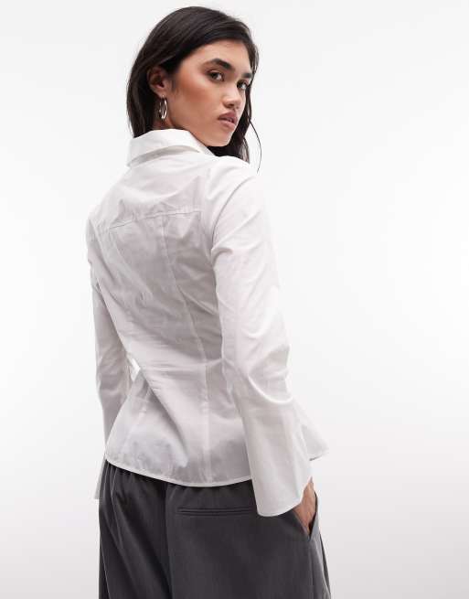 Monki - camisa entallada en la cintura en blanco, 3 de 4