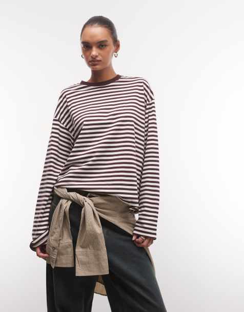 Monki camiseta boxy de manga larga a rayas color vino - view 1