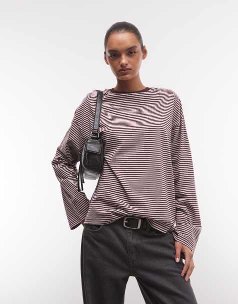 Monki camiseta oversize de manga larga a rayas rosa y azul marino - view 1