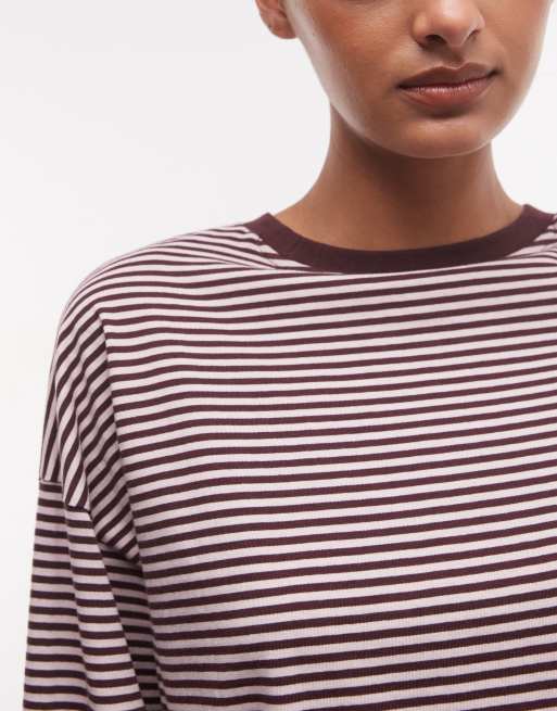 Monki camiseta oversize de manga larga a rayas rosa y azul marino, 3 de 4