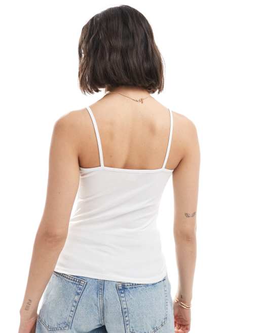 Monki - Canotta bianca con spalline sottili, 2 di 4