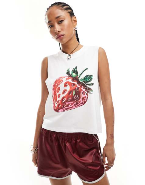 Monki - Canotta bianca con stampa frontale di fragola - view 1