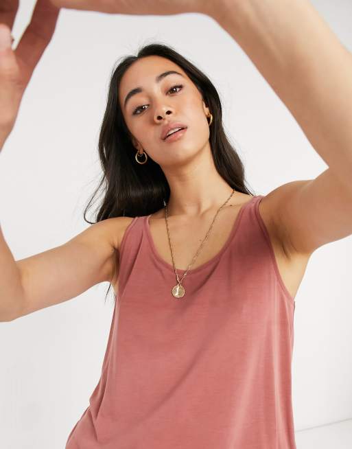 Monki - Canotta con scollo rotondo rosa
