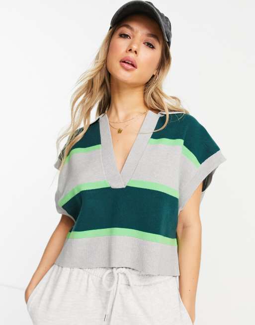 Monki - Canotta squadrata in maglia verde a righe