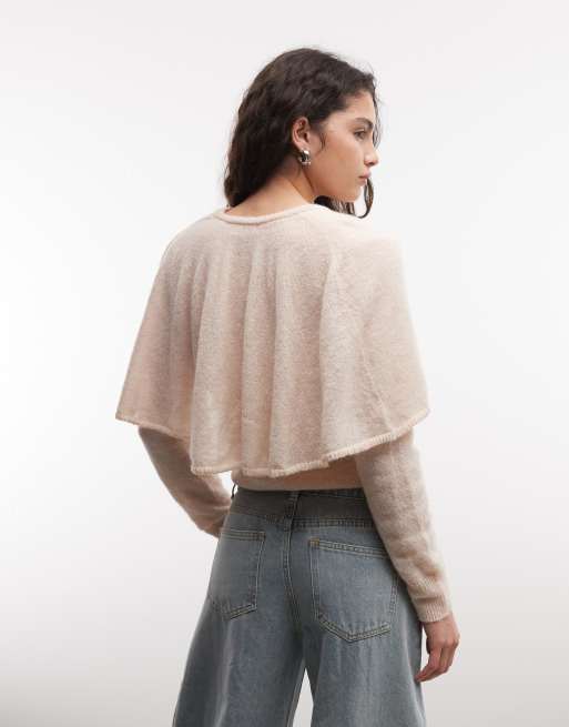 Monki cape-stickad kofta i krämfärgad, 3 av 4