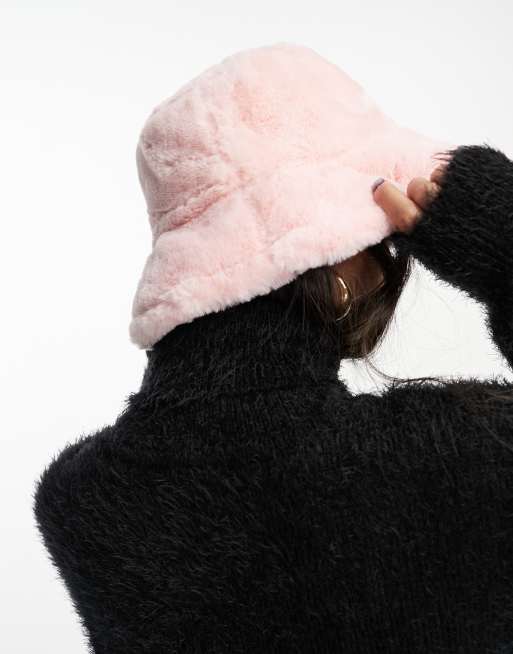 Monki - Cappello da pescatore in pelliccia sintetica rosa, 2 di 4