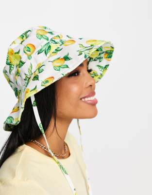 Cappello da sole con stampa di limoni e laccetto sul mento-Multicolore - Monki Cappello donna Multicolore