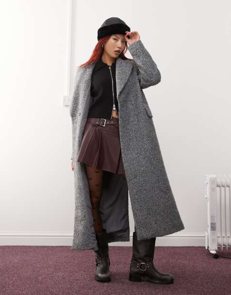 Monki - Cappotto lungo doppiopetto grigio testurizzato - view 1