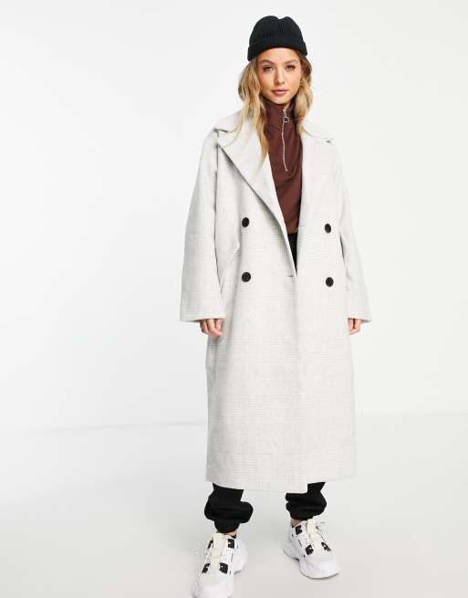 Monki - Cappotto oversize taglio lungo bianco sporco a quadri