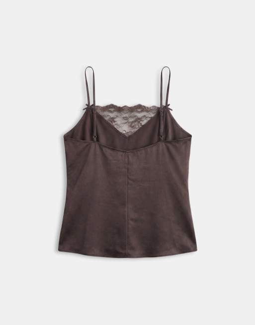 Monki - Caraco d'ensemble en satin et dentelle - Marron chocolat, 6 de 7